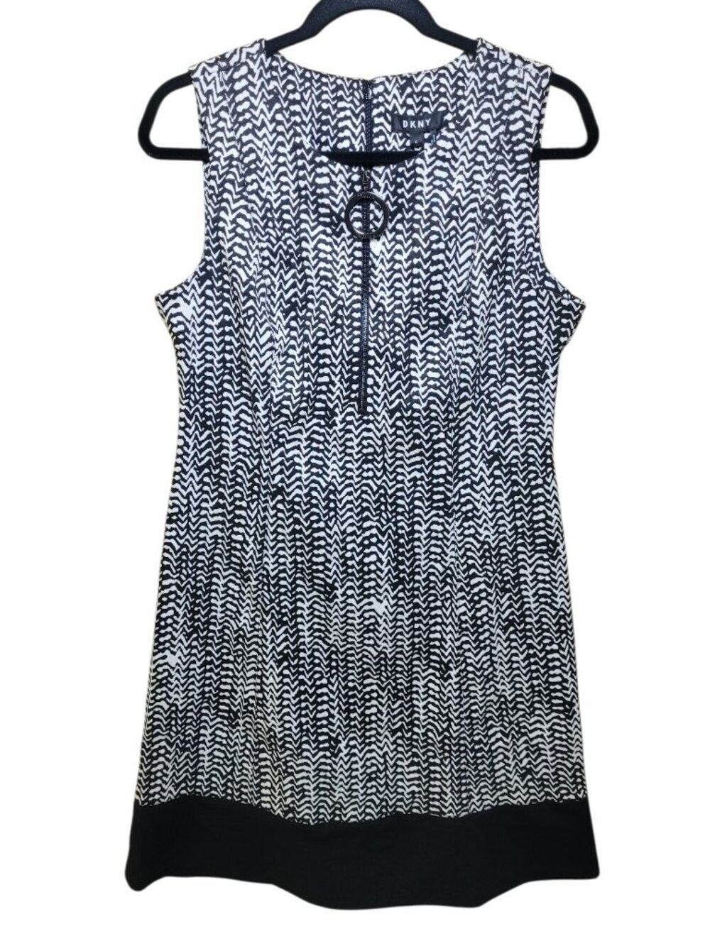 DKNY Colorblock Herringbone Zip Sheath Dress Black White NEW Quiet Luxury